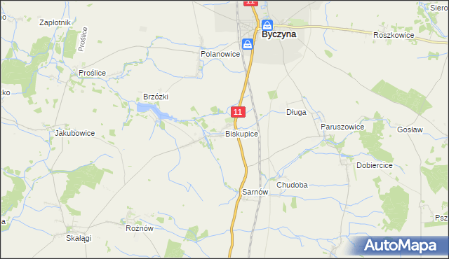mapa Biskupice gmina Byczyna, Biskupice gmina Byczyna na mapie Targeo