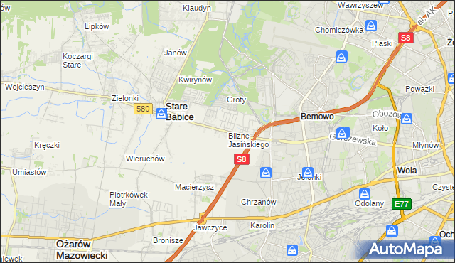 mapa Blizne Jasińskiego, Blizne Jasińskiego na mapie Targeo