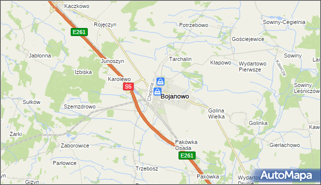 mapa Bojanowo powiat rawicki, Bojanowo powiat rawicki na mapie Targeo