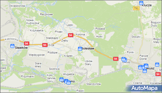 mapa Bolesław powiat olkuski, Bolesław powiat olkuski na mapie Targeo