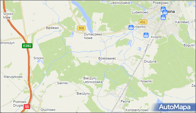 mapa Bolesławiec gmina Mosina, Bolesławiec gmina Mosina na mapie Targeo