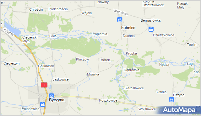 mapa Borek gmina Byczyna, Borek gmina Byczyna na mapie Targeo