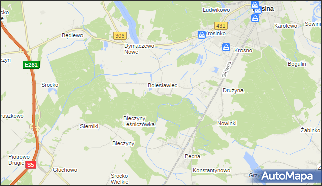 mapa Borkowice gmina Mosina, Borkowice gmina Mosina na mapie Targeo