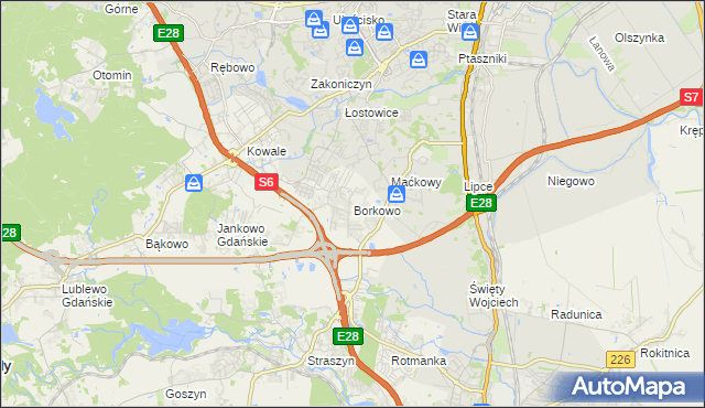 mapa Borkowo gmina Pruszcz Gdański, Borkowo gmina Pruszcz Gdański na mapie Targeo