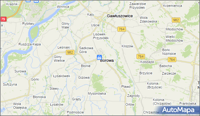mapa Borowa powiat mielecki, Borowa powiat mielecki na mapie Targeo