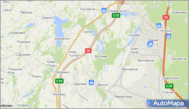 mapa Borowiec gmina Żukowo, Borowiec gmina Żukowo na mapie Targeo