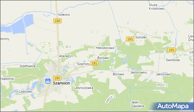 mapa Borówki gmina Szamocin, Borówki gmina Szamocin na mapie Targeo