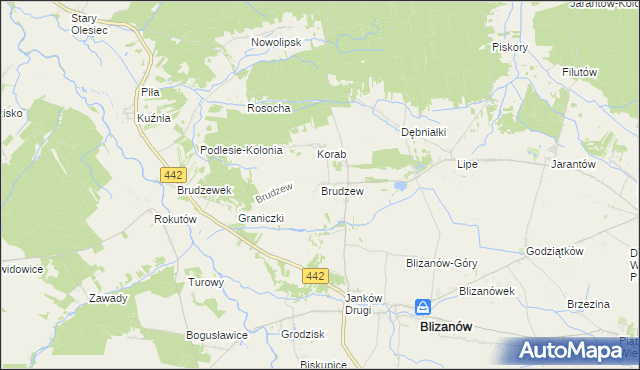 mapa Brudzew gmina Blizanów, Brudzew gmina Blizanów na mapie Targeo