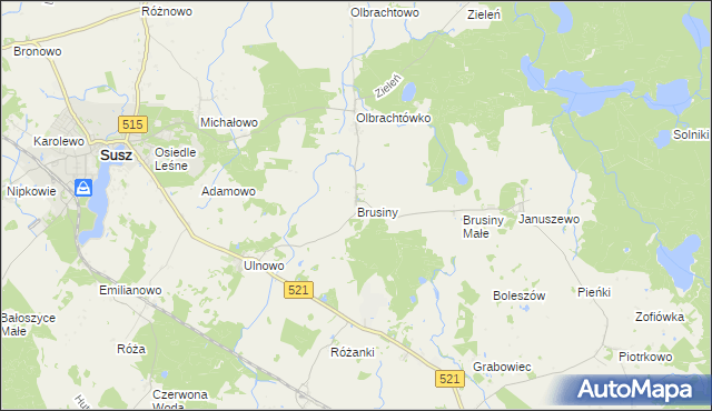 mapa Brusiny, Brusiny na mapie Targeo