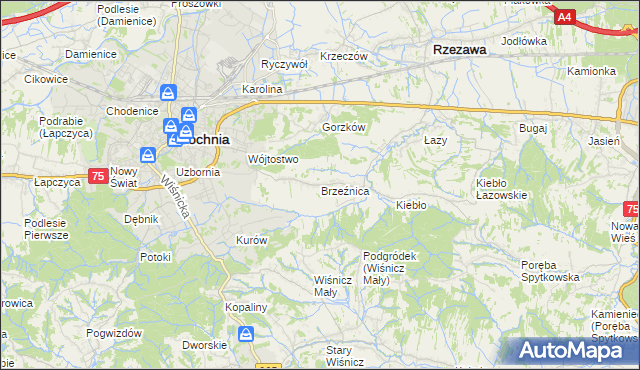 mapa Brzeźnica gmina Bochnia, Brzeźnica gmina Bochnia na mapie Targeo