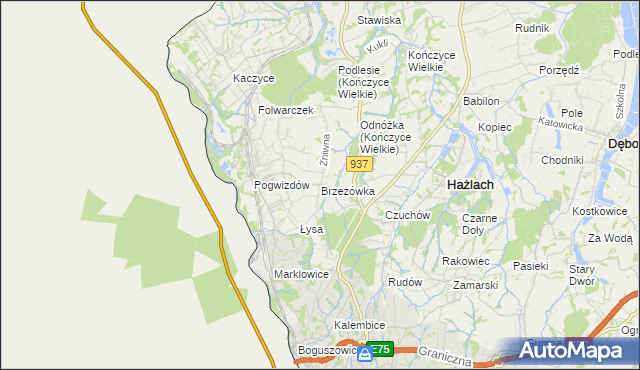 mapa Brzezówka gmina Hażlach, Brzezówka gmina Hażlach na mapie Targeo