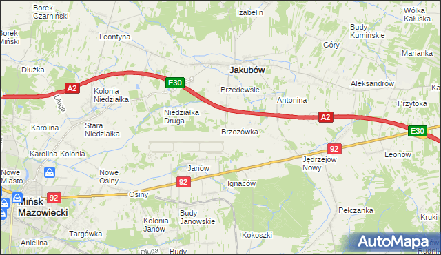 mapa Brzozówka gmina Jakubów, Brzozówka gmina Jakubów na mapie Targeo