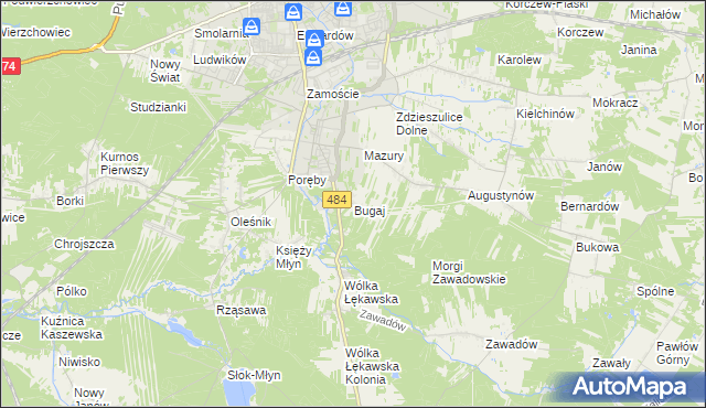 mapa Bugaj gmina Bełchatów, Bugaj gmina Bełchatów na mapie Targeo