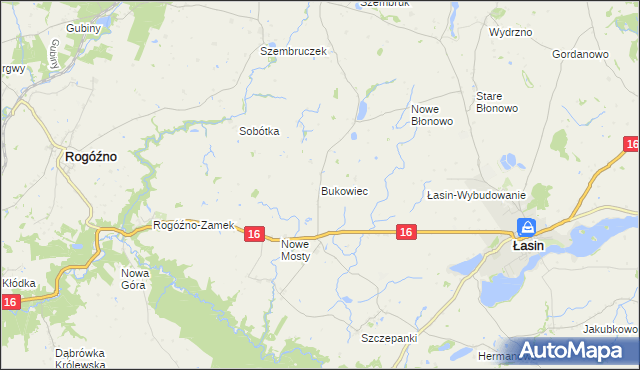 mapa Bukowiec gmina Rogóźno, Bukowiec gmina Rogóźno na mapie Targeo