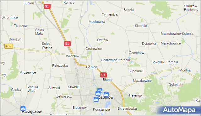 mapa Cedrowice-Parcela, Cedrowice-Parcela na mapie Targeo