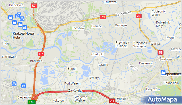 mapa Chałupki gmina Kraków, Chałupki gmina Kraków na mapie Targeo