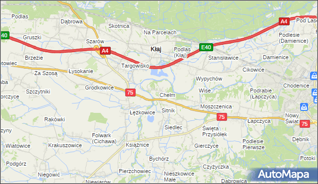 mapa Chełm gmina Bochnia, Chełm gmina Bochnia na mapie Targeo