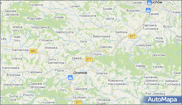 mapa Chojnik gmina Gromnik, Chojnik gmina Gromnik na mapie Targeo