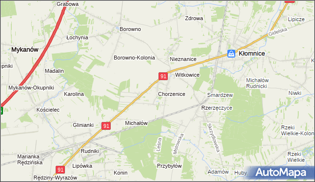 mapa Chorzenice gmina Kłomnice, Chorzenice gmina Kłomnice na mapie Targeo