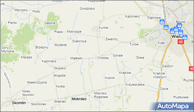 mapa Chotów gmina Mokrsko, Chotów gmina Mokrsko na mapie Targeo