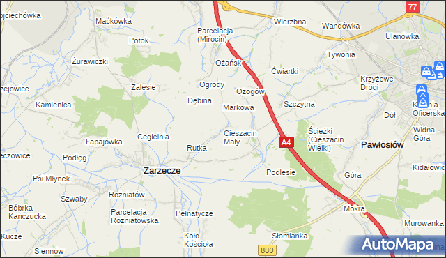 mapa Cieszacin Mały, Cieszacin Mały na mapie Targeo