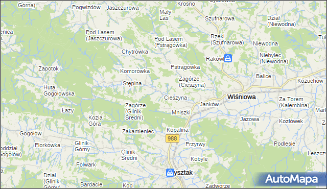 mapa Cieszyna, Cieszyna na mapie Targeo