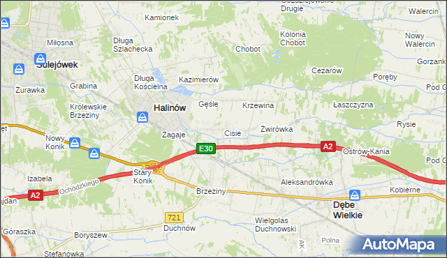 mapa Cisie gmina Halinów, Cisie gmina Halinów na mapie Targeo
