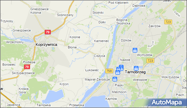 mapa Ciszyca gmina Koprzywnica, Ciszyca gmina Koprzywnica na mapie Targeo