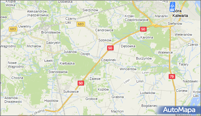 mapa Czaplinek gmina Góra Kalwaria, Czaplinek gmina Góra Kalwaria na mapie Targeo