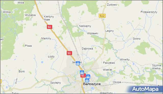 mapa Dąbrowa gmina Bartoszyce, Dąbrowa gmina Bartoszyce na mapie Targeo