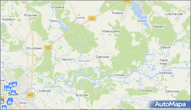 mapa Dąbrowa gmina Śrem, Dąbrowa gmina Śrem na mapie Targeo