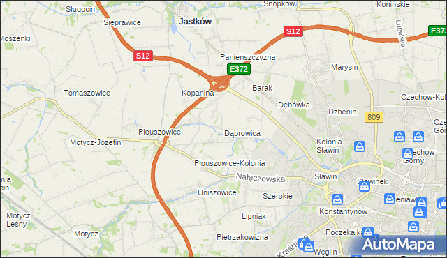 mapa Dąbrowica gmina Jastków, Dąbrowica gmina Jastków na mapie Targeo