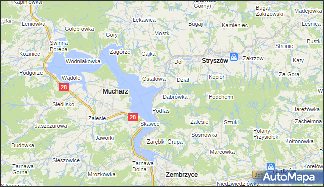 mapa Dąbrówka gmina Stryszów, Dąbrówka gmina Stryszów na mapie Targeo