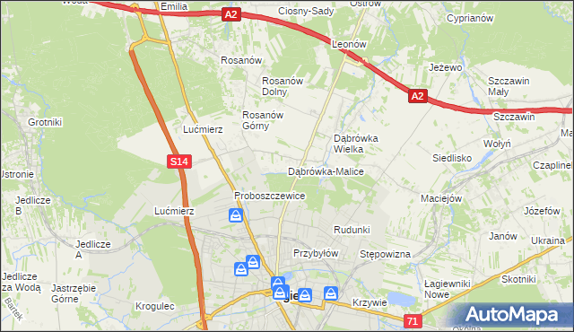 mapa Dąbrówka-Malice, Dąbrówka-Malice na mapie Targeo