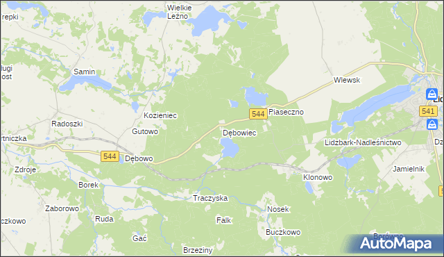 mapa Dębowiec gmina Lidzbark, Dębowiec gmina Lidzbark na mapie Targeo