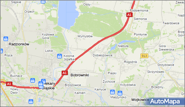 mapa Dobieszowice gmina Bobrowniki, Dobieszowice gmina Bobrowniki na mapie Targeo