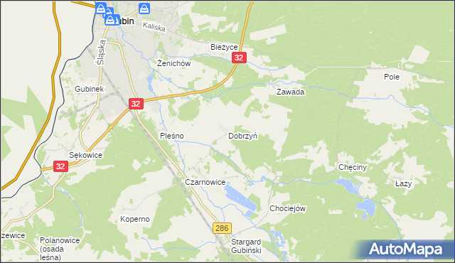mapa Dobrzyń gmina Gubin, Dobrzyń gmina Gubin na mapie Targeo