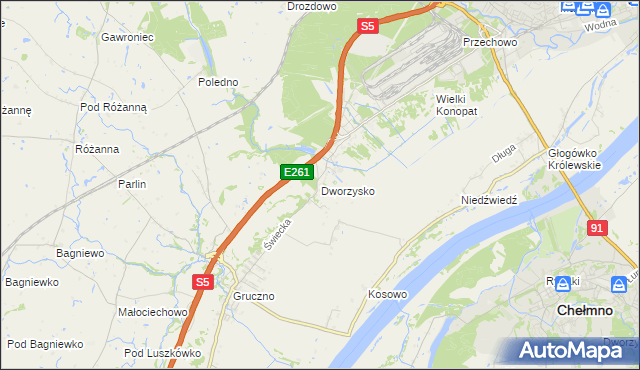 mapa Dworzysko gmina Świecie, Dworzysko gmina Świecie na mapie Targeo