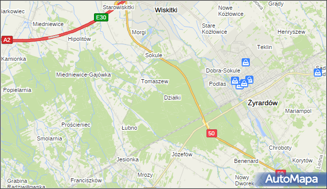 mapa Działki gmina Wiskitki, Działki gmina Wiskitki na mapie Targeo