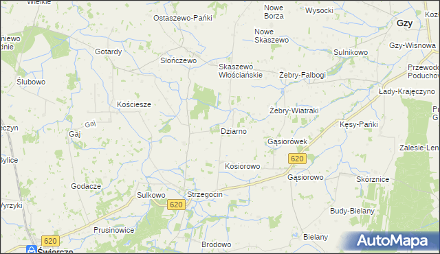 mapa Dziarno gmina Świercze, Dziarno gmina Świercze na mapie Targeo