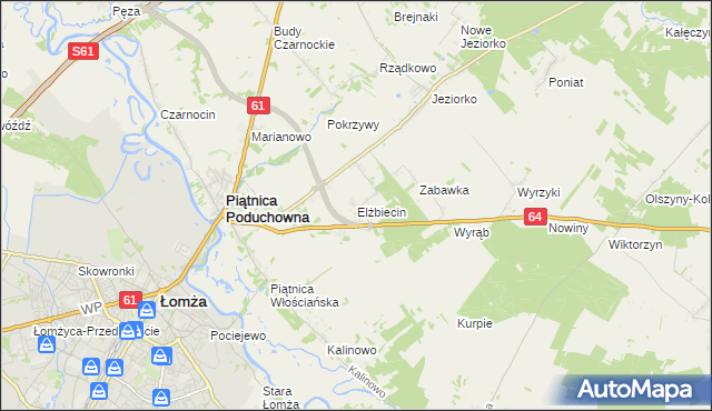 mapa Elżbiecin gmina Piątnica, Elżbiecin gmina Piątnica na mapie Targeo