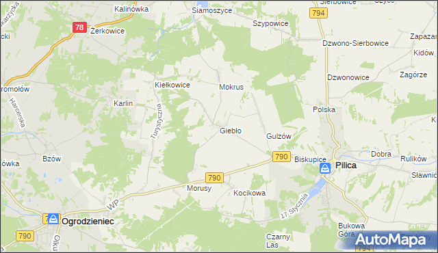 mapa Giebło, Giebło na mapie Targeo