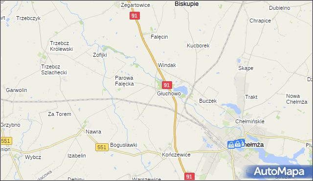 mapa Głuchowo gmina Chełmża, Głuchowo gmina Chełmża na mapie Targeo