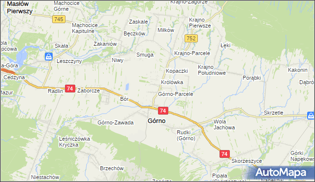 mapa Górno-Parcele, Górno-Parcele na mapie Targeo