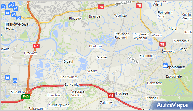 mapa Grabie gmina Wieliczka, Grabie gmina Wieliczka na mapie Targeo