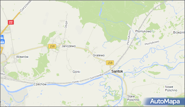 mapa Gralewo gmina Santok, Gralewo gmina Santok na mapie Targeo