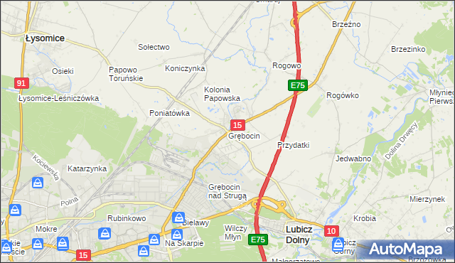 mapa Grębocin gmina Lubicz, Grębocin gmina Lubicz na mapie Targeo