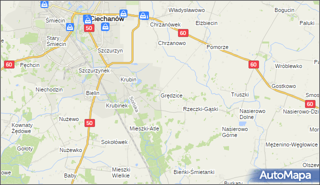 mapa Grędzice gmina Ciechanów, Grędzice gmina Ciechanów na mapie Targeo