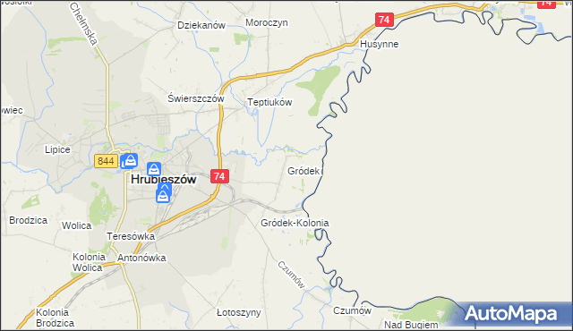 mapa Gródek gmina Hrubieszów, Gródek gmina Hrubieszów na mapie Targeo