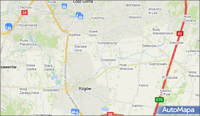 mapa Grodzisko gmina Rzgów, Grodzisko gmina Rzgów na mapie Targeo